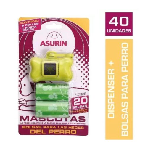 ASURIN MASCOTAS PERROS DISPENSER + 2 ROLLOS x 20u