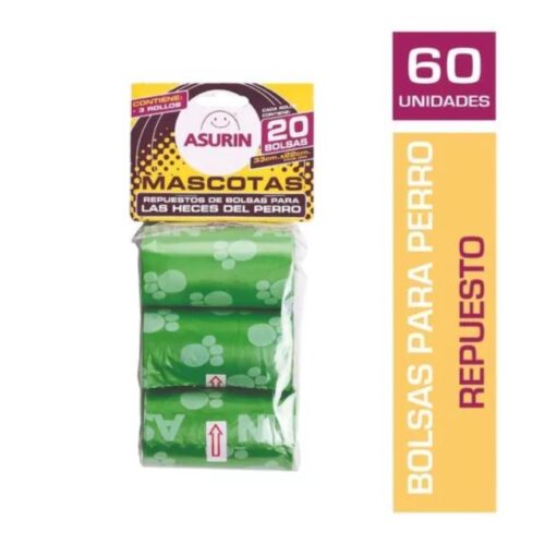 ASURIN MASCOTAS PERROS REPUESTO 3 ROLLOS X 20U.
